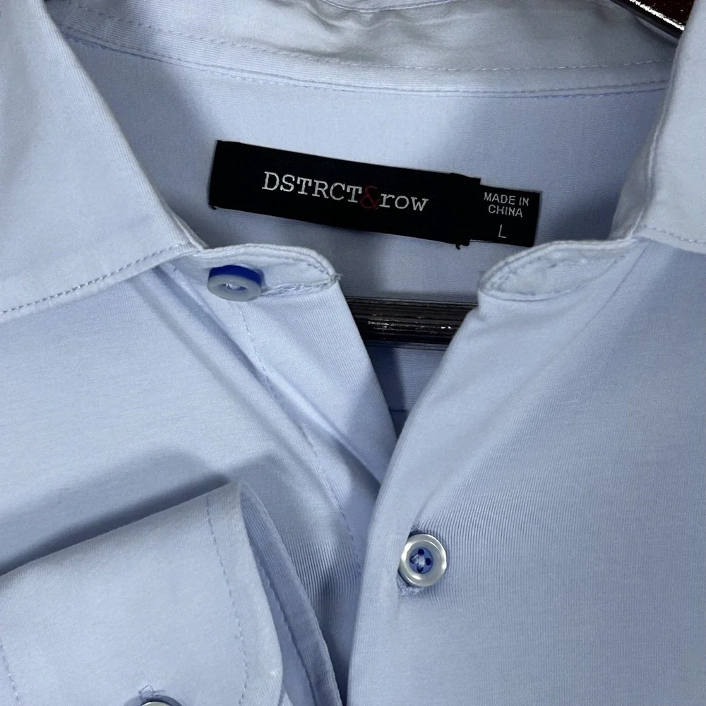 Dstrct & Row Men's Size Large Slim Blue Dress Shirt Long Sleeve Button Up - Picture 3 of 7